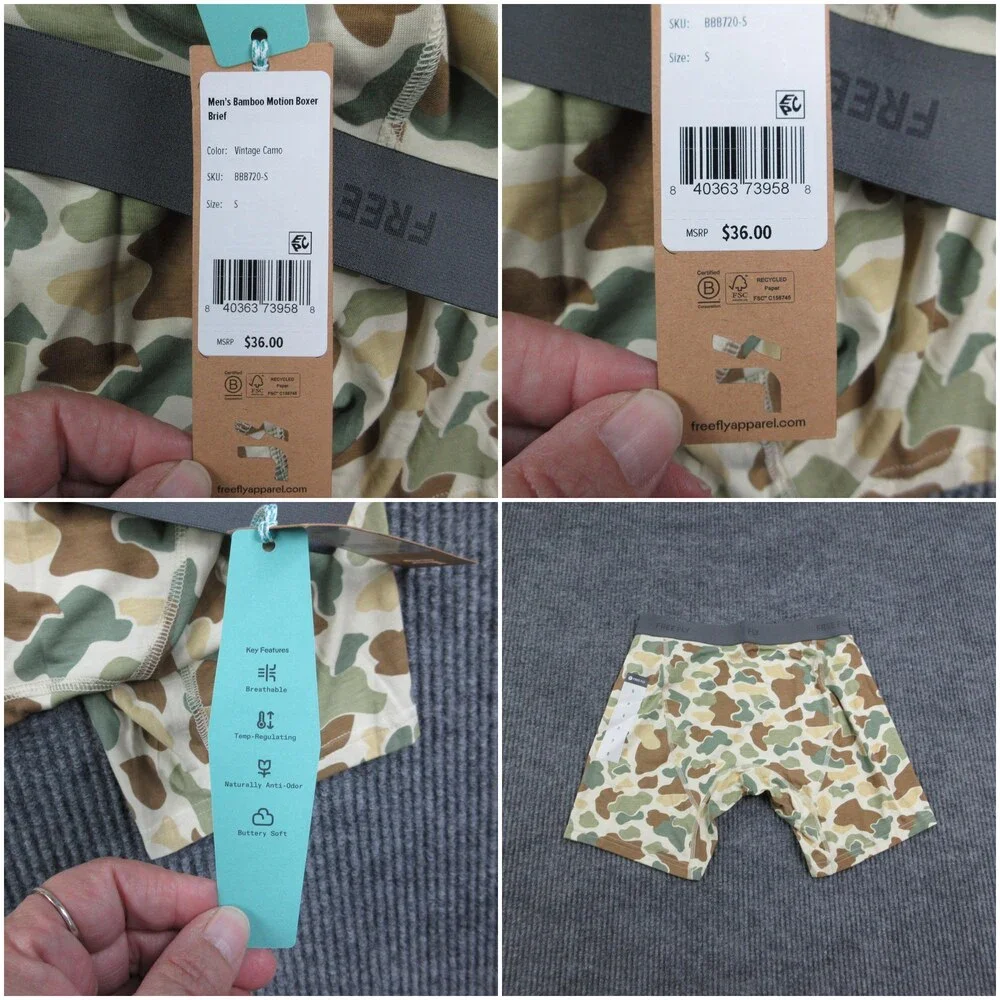 Free Fly Boxer Briefs Mens S Multicolor Vintage Camo Bamboo Motion NWT